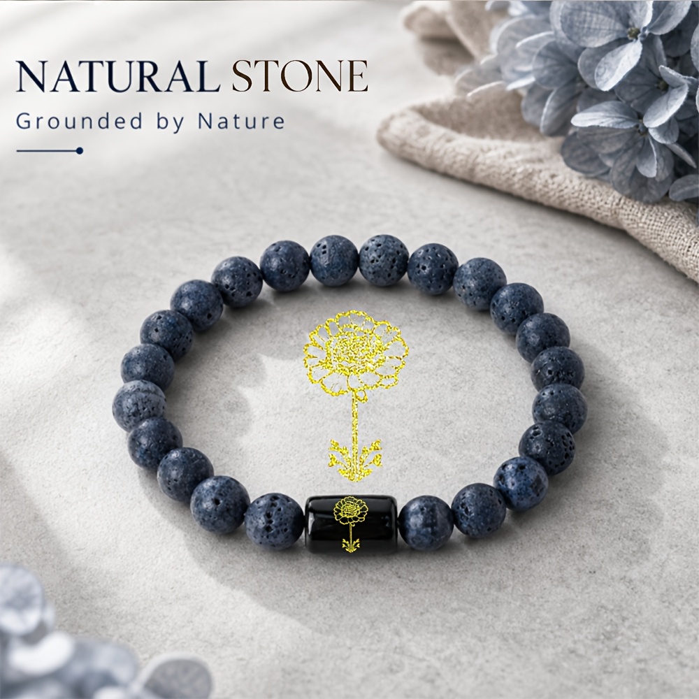 Natural Stone Beaded Bracelet with Golden Flower Leaf